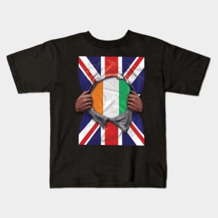 Ivory Coast Flag Great Britain Flag Ripped - Gift for Ivorian From Ivory Coast Kids T-Shirt